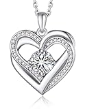 MomentWish Halskette Damen Doppelherz, 1 Karat Moissanite Kette Silber 925 mit...