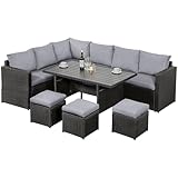 MeXo Polyrattan Ecksofa wetterfest mit Esstisch 132x76x67cm modulare Lounge Set...