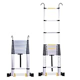 2,6 m/3,2 m/3,8 m/5 m/6,2 m Aluminium-Teleskopleiter mit Haken und Rädern, extra breite...