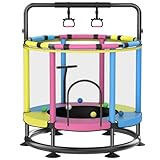 Trampolin mit Basketballkorb dunkelgelb blau pink