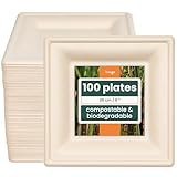 HAAGO 100 Umweltfreundliche Zuckerrohrteller Biologisch abbaubar & Heim Kompostierbar -...