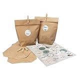 Adventskalender zum Befüllen (Große Papiertüten mit Zahlen Aufkleber 1-24 und Klammern)...