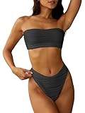 ZAFUL Strukturiertes, hoch geschnittenes Bandeau-Bikini-Set mit Schnürung am Rücken,...