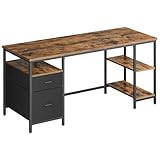 VASAGLE Computertisch, Bürotisch, Schreibtisch, mit 3 Ablagen, 2 Schubladen,...