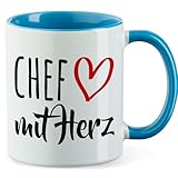 Huuraa Kaffeetasse Chef mit Herz Keramik Tasse Blau 330ml mit Motiv für die tollsten...