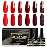 Shining She UV Nagellack Rot,6 Farben Glitzer Rot Burgunder Dunkel Gel Nagellack Set...