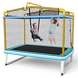 COSTWAY 3 in 1 Kindertrampolin, Gartentrampolin rechteckig mit Schaukel, Reckstange,...