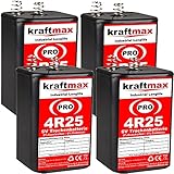 kraftmax 4er Pack 4R25 PRO - 6V Hochleistungs- Industrial Longlife Blockbatterie...