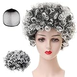 Ymoryiyi Graue Oma Perücke mit Invisible Hairnet – Kurz Gelockte Perücke für Oma...