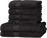 Amazon Basics Handtuch-Set, ausbleichsicher, 2 Badetücher und 4 Handtücher, schwarz, 100...