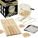Großes Bingo Spiel Gold Metalltrommel 150 Chips, 75 Bingo Kugeln und Spielbrett aus Holz,...