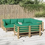 Kangqiling3155160 Gartenmöbel-Set 10-teilig mit grünen Kissen aus Bambus