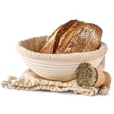 Gärkorb zum Brotbacken - Aus nachhaltigem Rattan - Rund - 25cm - Set inkl. Bürste,...