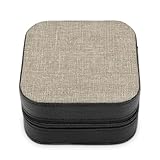 Jubonexis Kleine Schmuckschatulle, Leinenstoff, natürliche Farbe, tragbar, PU-Leder,...