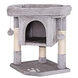 lionto Kratzbaum für Katzen mit Höhle & 2 Plüschballen inkl. Glöckchen,...