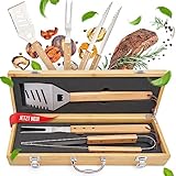 Grillbesteck Set 3-teilig - Gasgrill Zubehör BBQ Grill | Grillzange Edelstahl, Grillgabel...