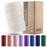 BEIGOLD® Premium Makramee Garn 3mm x 200m - Makramee Natur - Baumwollgarn Mischgarn zum...