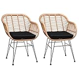 Casaria® Gartenstühle 2er Set Polyrattan inkl. Auflage Armlehne Metall...