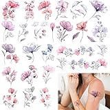 Jeffdad 20 Blätter Blumen Temporäre Tattoos Aufkleber, Wasserfeste...