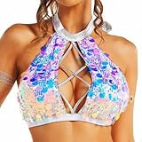 Evlry Bra-Top mit Pailletten, farbenfrohe, glitzernde Neckholder-Top, Bikini-Bra-Tops,...