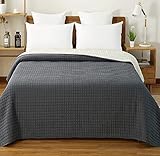 WOLTU Tagesdecke Bettüberwurf 220x240 cm Dunkelgrau-Crème, Steppdecke 360GSM Patchwork...