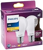 Philips LED Classic E27 Lampe, 100 W, Tropfenform, A60, matt, warmweiß, 2er Pack