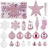 SOLEDI® 128er Set Premium Weihnachtskugeln Kunststoff Rosa Weiß mit Baumspitze...