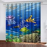 Gardinen Verdunklung Kinderzimmer Wohnzimmer Fische Der Unterwasserwelt 2Er Set 200X160Cm...