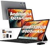 Dghrti Tablet 10 Zoll Android 14, 22GB RAM 128GB ROM/TF 1TB, Octa-Core Prozessor, 8000mAh,...