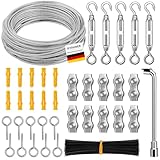 30M 3mm Drahtseil Set,304 Edelstahl Seilspanner Spannschloss,Stahlseil Ummantelt,Drahtseil...