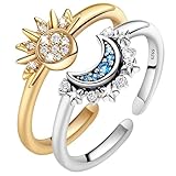 Sonne Mond Ringe Set,Sun and Moon Ring Set Freundschaftsring GoldSonne und Moon...