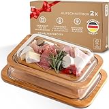 Exitoso Servierbrett Holz Aufschnittboxen für Kühlschrank Glas 2er Set Stapelbar -...