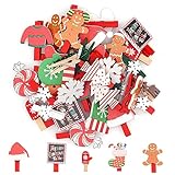 Ailvor Holzklammern Weihnachten, 46 Stück Wäscheklammer Holz, Klammern...