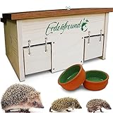 ERDENFREUND® Igelfutterhaus mit Rattenklappe + 2er Set Wasser- & Futternapf...