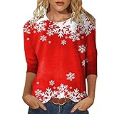 Batik Pullover Damen Daily Christmas Snowflakes Print O Neck Tops Dreiviertelärmel...