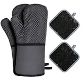 Ofenhandschuhe FAUETI 300℃ Hitzebeständige Silikon Anti-Rutsch Topfhandschuhe Baumwolle...