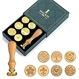 Wachssiegel Set, 7 Stück Wachs Stempel Mit Holzgriff, Kupfer Siegel Kit für...