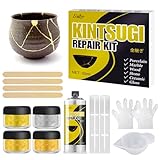 Kintsugi Reparatur Set - Gold & Silber Porzellankleber, Lebensmittel-Safe Kleber...