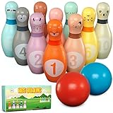 Pink Papaya Kegelspiel für Kinder | 12 teiliges Bowling Set | Spielzeug aus Holz |...