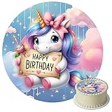 J&M DECO Essbare Tortenaufleger Einhorn - Runde Tortendeko 20 cm aus...