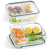 Praknu Meal Prep Boxen Glas 3 Fächer - Glasdosen 2er Set mit Deckel 1000ml -...