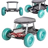 UPP fahrbarer Gartenwagenrollsitz bis 130 kg mit Ablage | Knie- und rückenschonende...