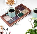 Shri Handicrafts Dekoratives Serviertablett aus Holz, Edelstein, Malerei, Serviertablett...
