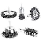 S&R Drahtbürste Set 5-teilig für Bohrmaschine, gewellter Stahldraht - Rundschaft 6mm -...