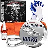 MAGFISHION Magnetfischen Set - 100 KG - Ø50mm - Neodym Magnet mit Seil (20M) & Handschuhe...