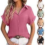 Musselin Bluse Damen Musselin Hemd Elegant Tuniken Sommer Oberteile Kurzarm Leinenbluse...