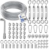 35M 69pcs Drahtseil für Kletterpflanzen - Langlebiges Stahlseil-Set mit Seilspanner,...