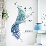 WandSticker4U®- Wandsticker FEDER in Blau I Wandbilder: 72x124 cm I Wandtattoo Wohnzimmer...