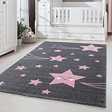Carpetsale24 Kinderteppich süßes Stern Muster Grau und Pink 160 x 230 cm -...