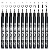 AKARUED Schwarz Fineliner Stifte, 12 Stück Handlettering Stifte Fineliner Set...